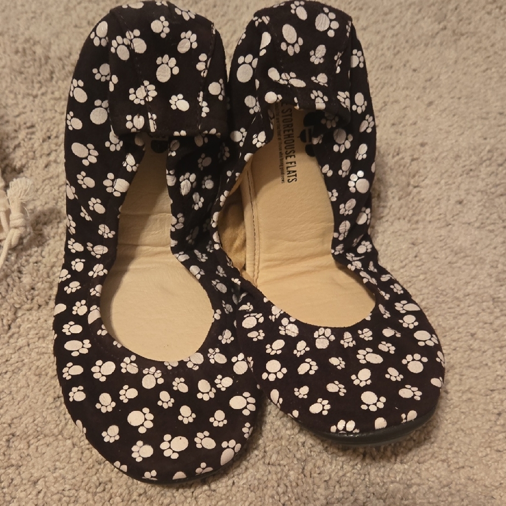 Brown and White Paw Print Flats